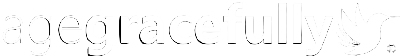 Logo of 'agegracefully' with a dove illustration on a black background