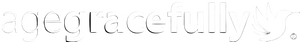 Logo of 'agegracefully' with a dove illustration on a black background